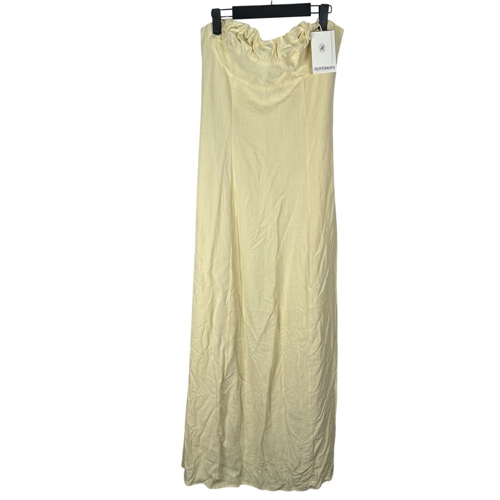 NEW Peppermayo Tayla Linen Blend Maxi Dress Womens US 8 Butter Yellow Strapless